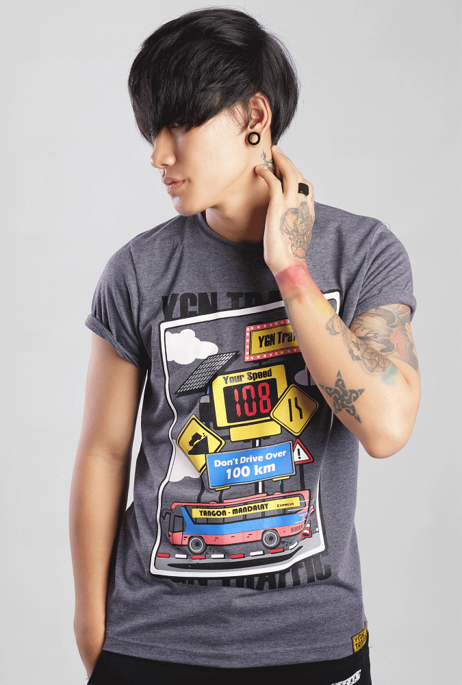 Highway Express Design Printed Boy T-shirt(Gray)